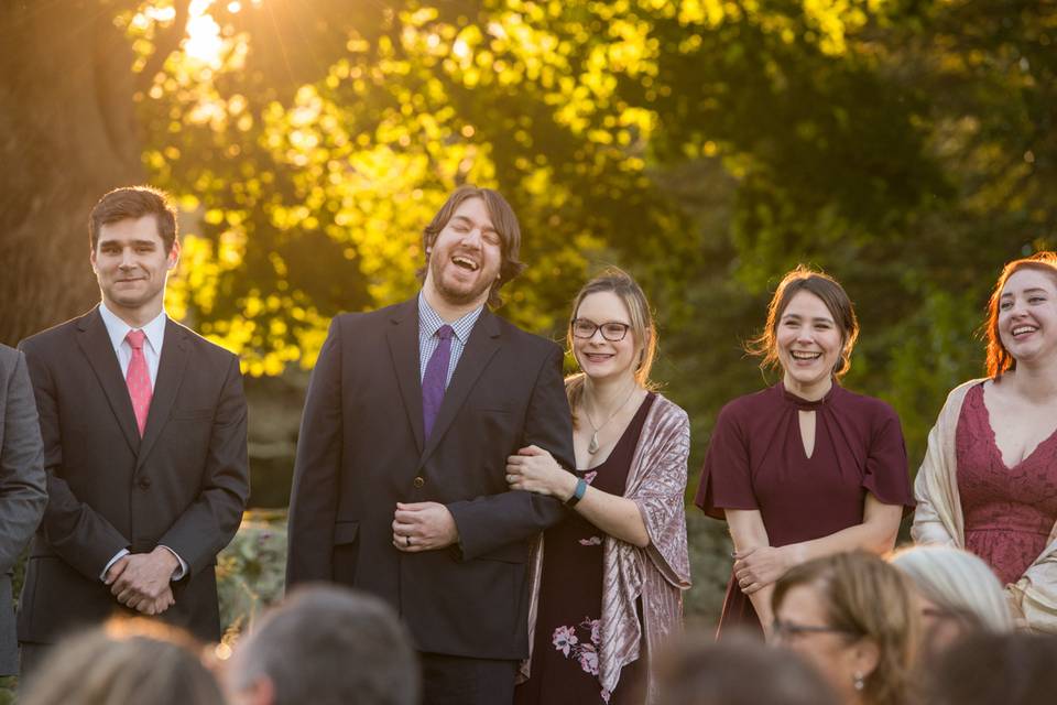 Wedding party laughing