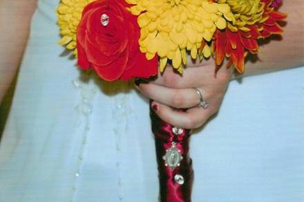 Bride's bouquet. I added brooches and pendants from the significant ladies in her life.