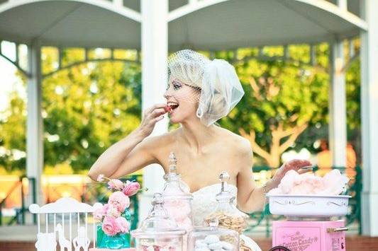 Bride enjoying desserts