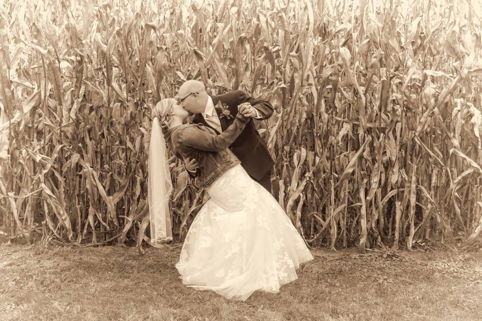 Bride and groom - Corn field