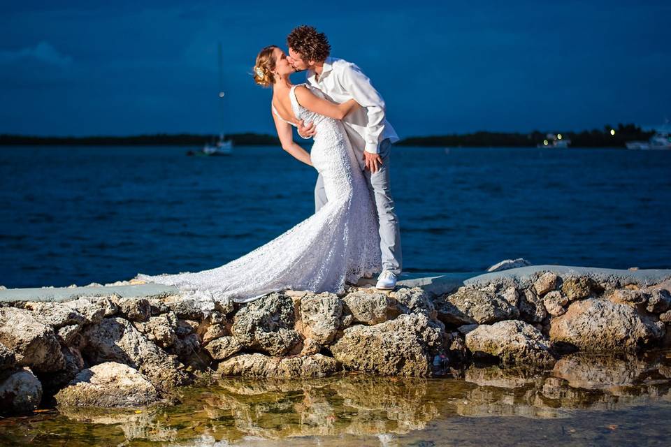 Newlyweds kissing