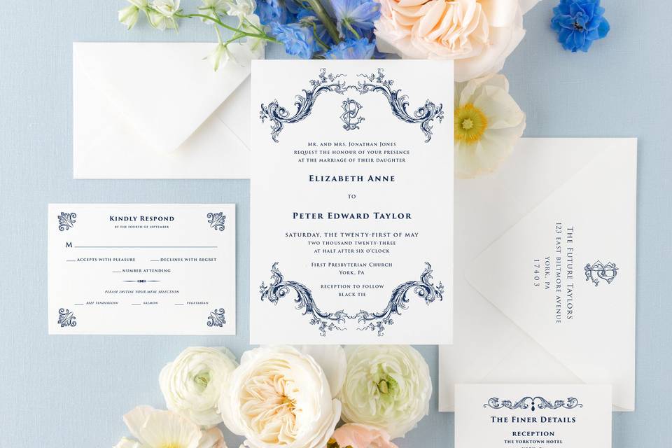 Elegant Monogram Crest Wedding Invitation - Elmwood - Elmwood Paperie