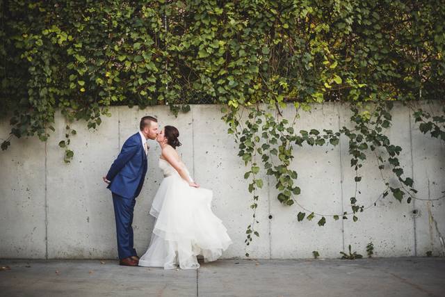 Newlyweds exchange a kiss
