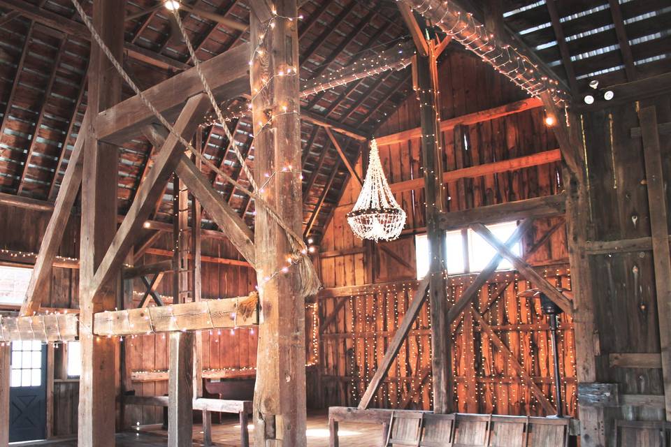 Barn loft with chandelier