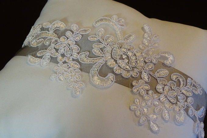 White and Silver Ring Bearer Pillow.