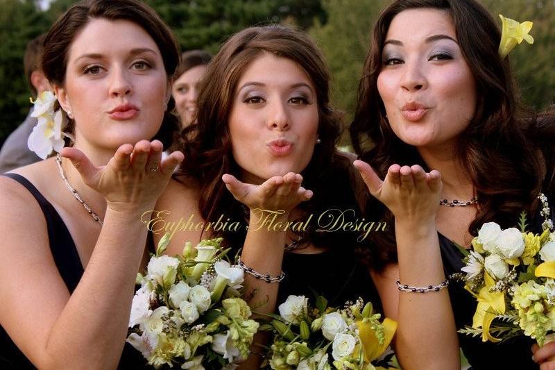 Bride and bridesmaids with their bouquets