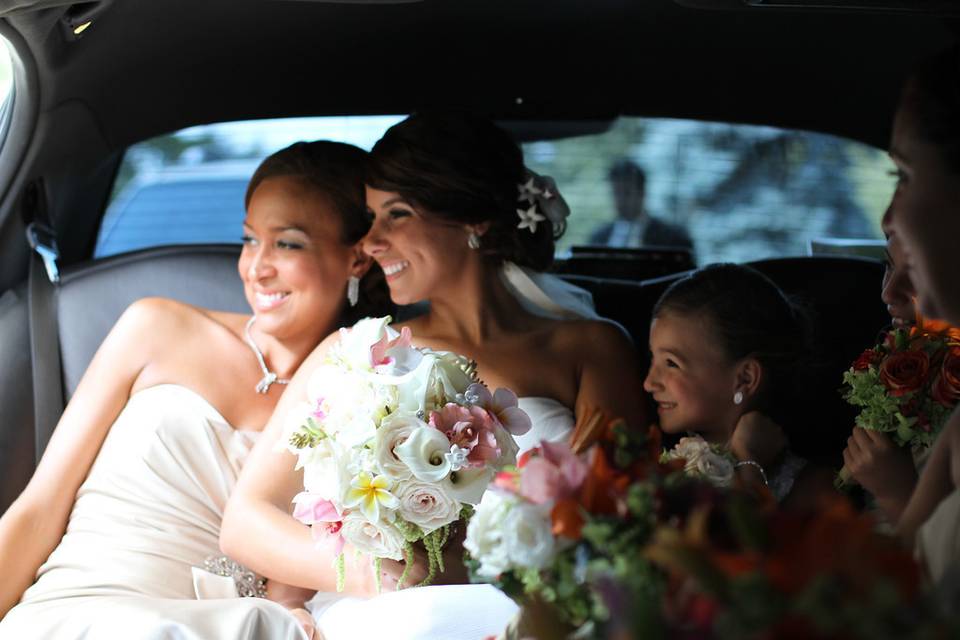 White and purple bouquets