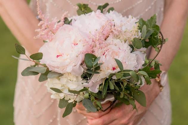 Peonies, ivy, eucalyptus