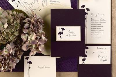 2013 Wedding Invitation Trend - Blooming Blossoms Ecru Invitation in Raisin