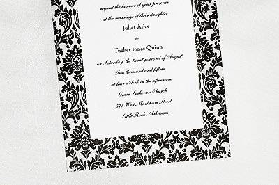 Clearly Filigree Invitation - Black: This invitation features a black filigree base card with a printed white invitation.