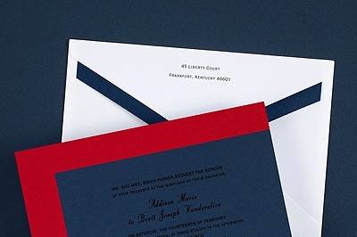 Modern Style Invitation - Midnight: This invitation features a printed midnight top card along with a merlot shimmer bottom card. Available in many color combination.