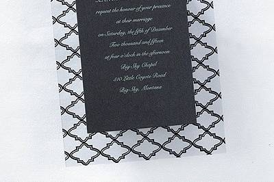 Clearly Sterling Invitation - Black: This invitation features a clear black designed base card with a black shimmer printed invitation. Available in many colors