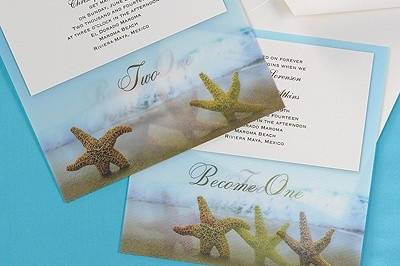 We Two Invitation: Two become one on this holographic starfish themed invitation