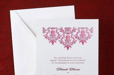 2014 Wedding Trend - Damask: Tapestry - Invitation - White Shimmer
A tapestry design is shown on this elegant invitation.
Dimensions: 5 1/8