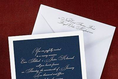 2014 Wedding Trends: Navy - In the Spotlight Invitation - Midnight
This invitation features a white base card with a midnight printed invitation.
Dimensions: 6 1/8