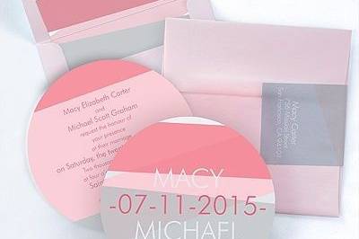 2014 Wedding Trends: Pink - Color Block - Invitation - Posie Pink
Bright blocks of color are shown on this round two-sided invitation.
Dimensions: 5 1/2