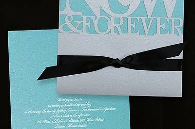 Now and Forever Invitation - Silver with Lagoon Shimmer
Celebrate your love Now & Forever with this silver shimmer pocket and a lagoon shimmer invitation tied with your choice of ribbon color
6 1/4