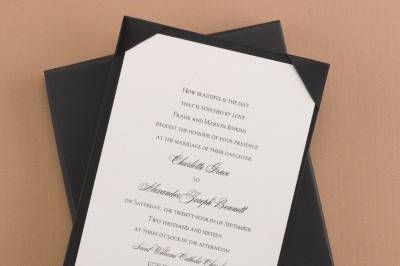 Grand Affair - Invitation and Box: Guests will know there is a grand affair planned when they receive this ecru invitation tucked in black.
Dimensions: 5