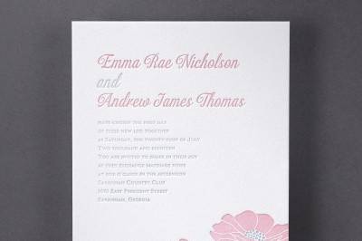 Floral Fantasy - Invitation: Pretty flowers spring up from the lower right corner of this invitation to create a floral fantasy on fine quality paper with your wording imprinted using the traditional and elegant letterpress technique.
Dimensions: 6