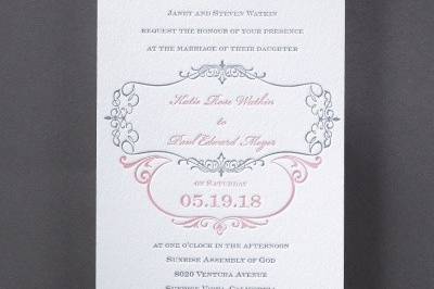 Parisian Promenade - Invitation: Reminiscent of a walk in Paris, this enchanting invitation features elegant swirls and flourishes that capture some very important details of your wedding.
Dimensions: 5 1/8