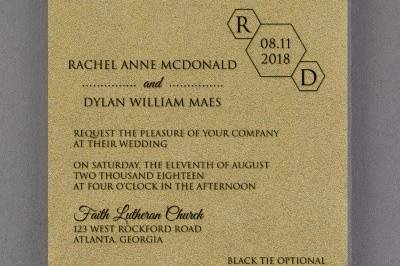 It's the Glitz - Invitation - Black: Glitz and glam and designer details make this wedding invitation one of a kind. Choose gold or silver glitter paper and top with clear acetate silk screened in black.
Dimensions: 6