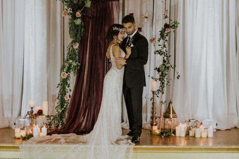 Groom and bride kissing