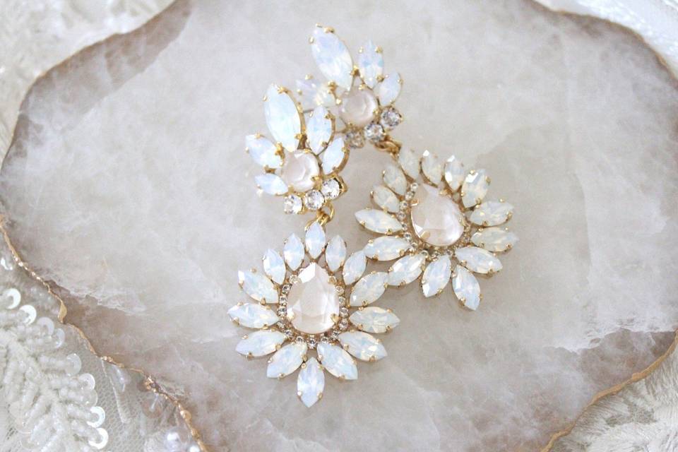 White opal statement earrings