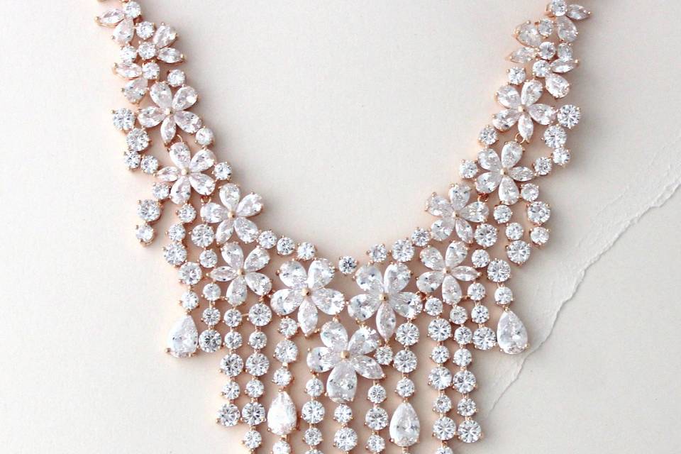 Floral crystal drop necklace