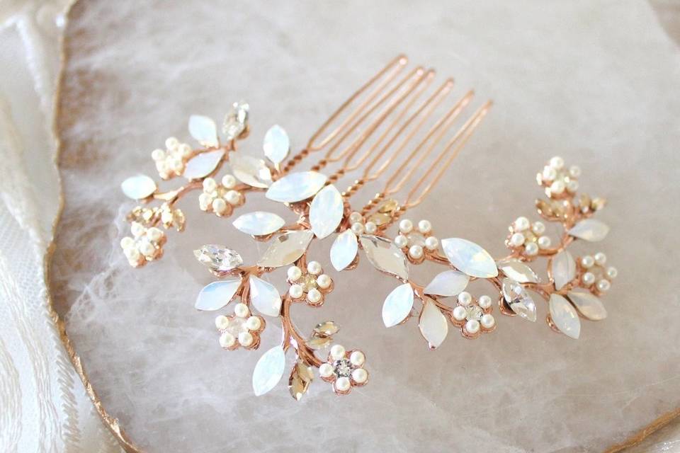 Rose gold floral hair comb