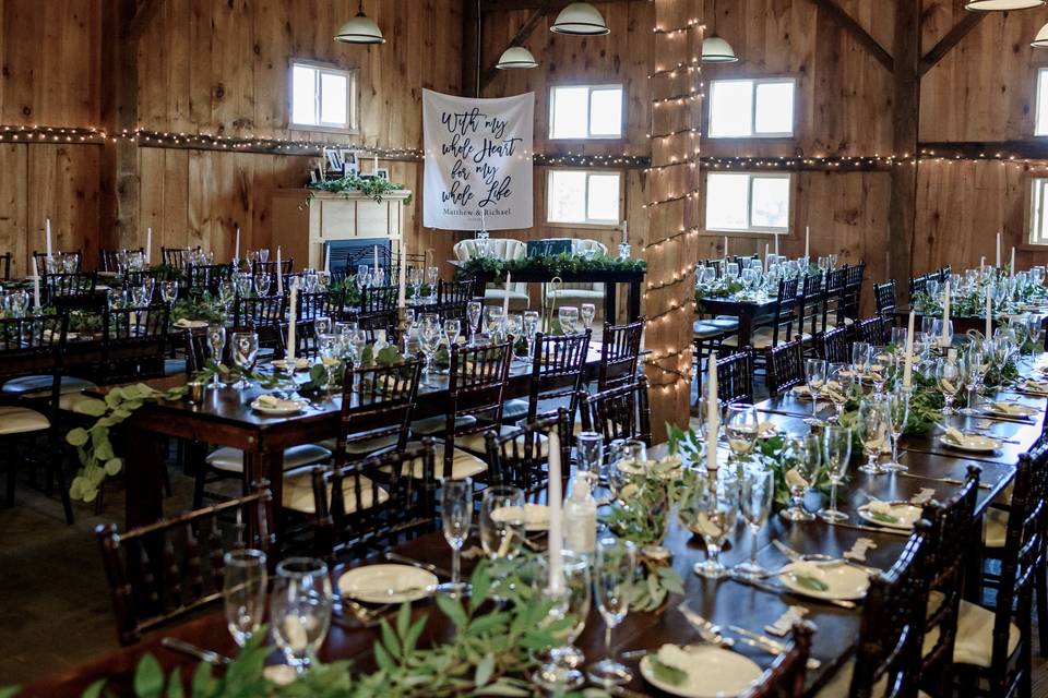 Farm tables reception