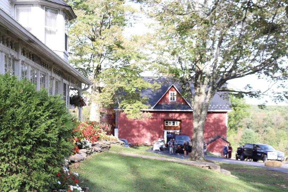 Farmhouse view of the barn