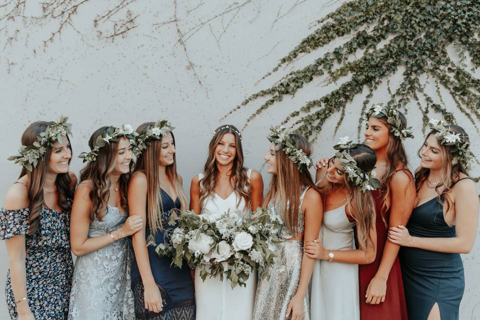 Bride with bridesmaids