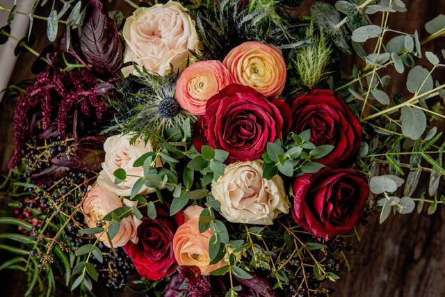 Burgundy, peach and blush