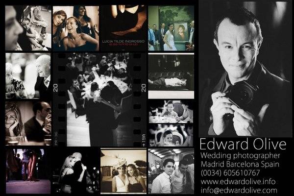 Edward Olive
International award winning wedding photographer from Madrid Barcelona Spain
Winner of the First Prize in Professional Wedding Photography in the annual World Photography Gala WPGA Pollux Awards in 2010
Nominatee for the Hasselblad Masters Award for wedding and social photography in 2009
00 34 605610767
edwardolive@hotmail.com
http://www.edwardolive.info/home_wedding_photographer_spain_madrid_europe_photos.php
http://www.flickr.com/photos/edwardolive/sets/72157617750825584/
http://twitter.com/#!/edwardolive
http://www.facebook.com/edwardolive?ref=profile