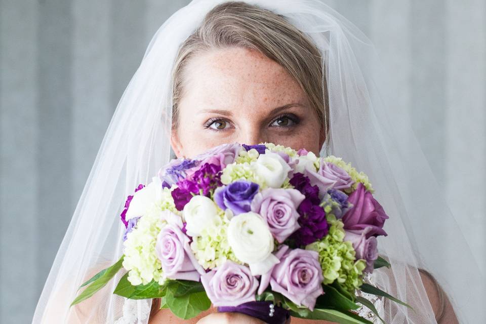 The bride holding her bouquet