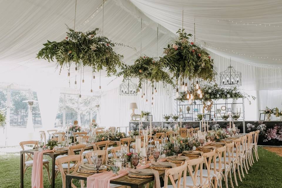 Tented hanging greenery