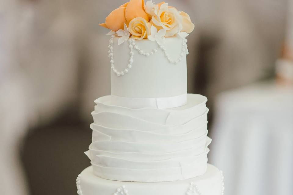 All white simple wedding cake