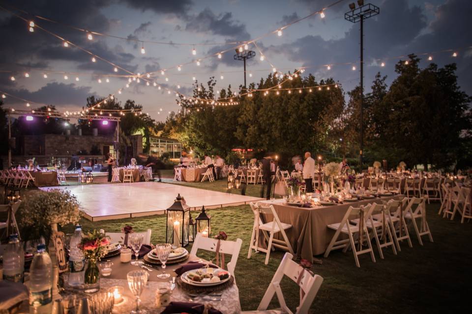 Bistro lights over dance floor