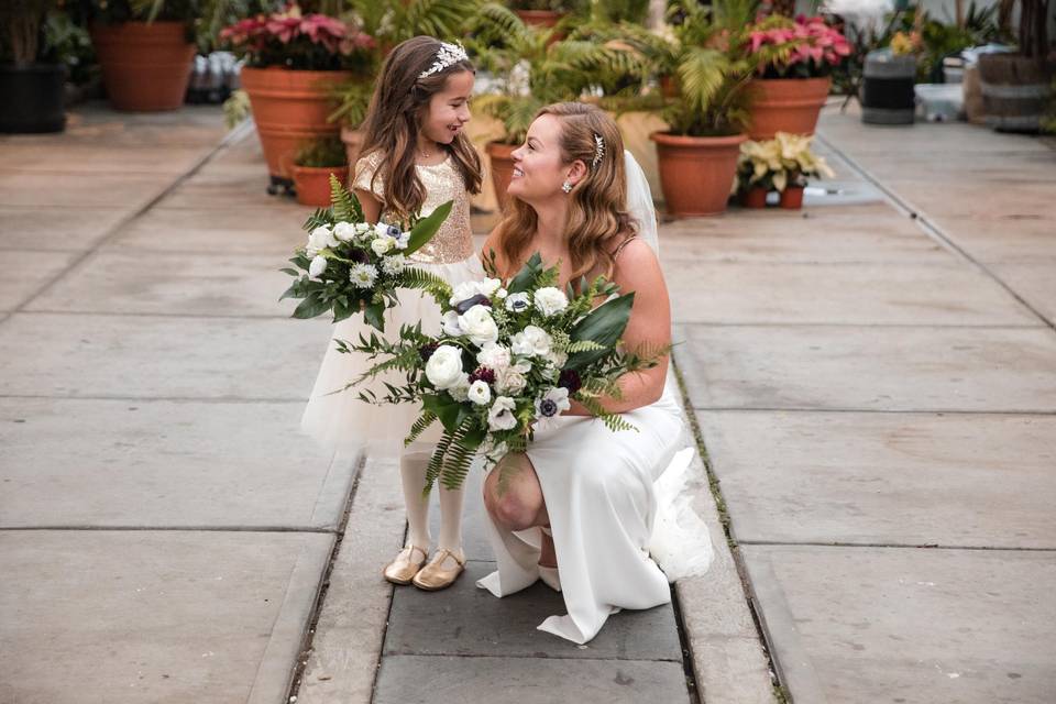 Bride and flower girl