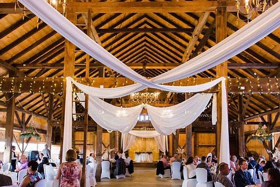 Rustic drapery and twinkling lights