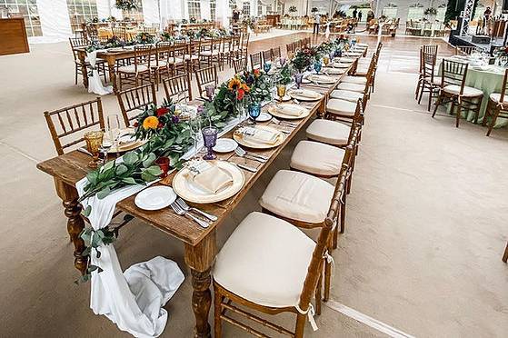 Farm tables and flowers