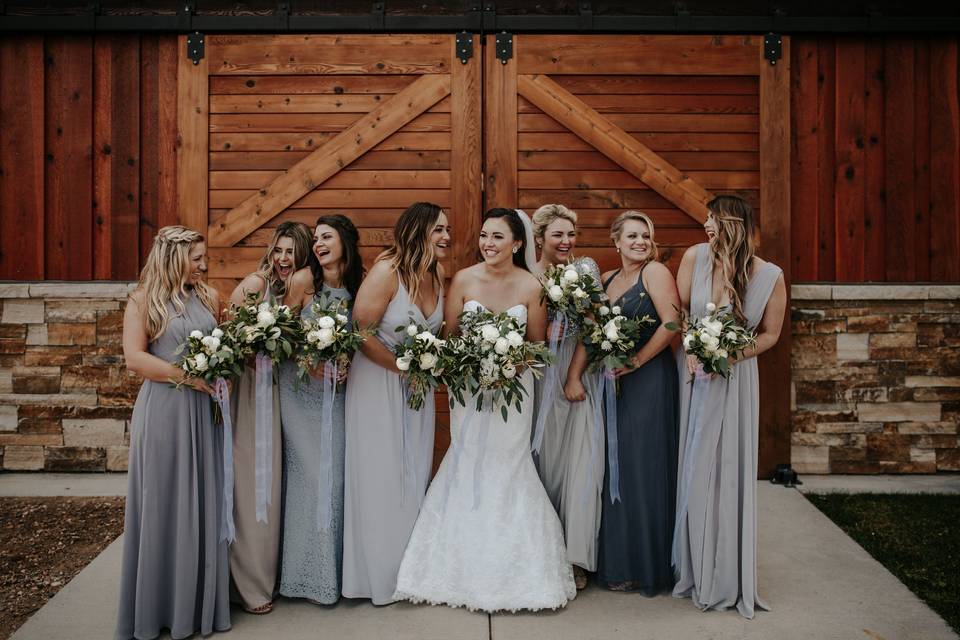 Bride with bridesmaids