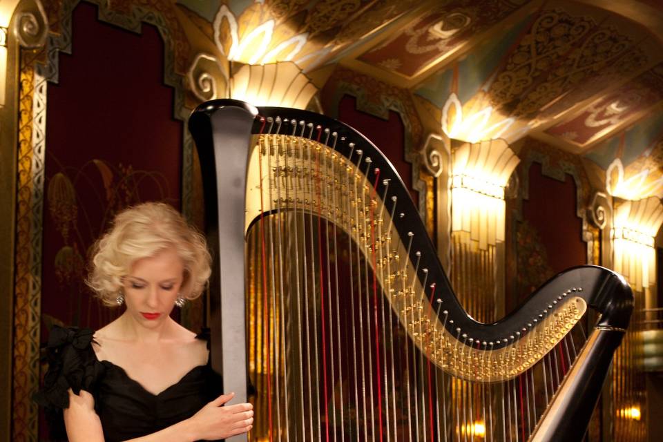 Black and gold harp