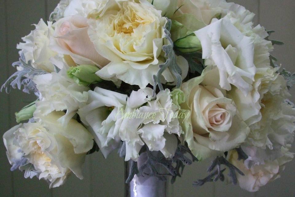 #Loose bouquet of #garden roses, #gardenias, #roses, #lisianthus and #foliage