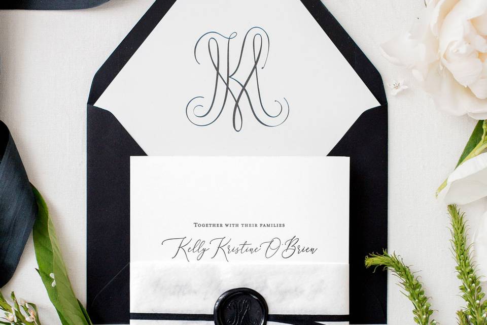 Crisp black and white invite