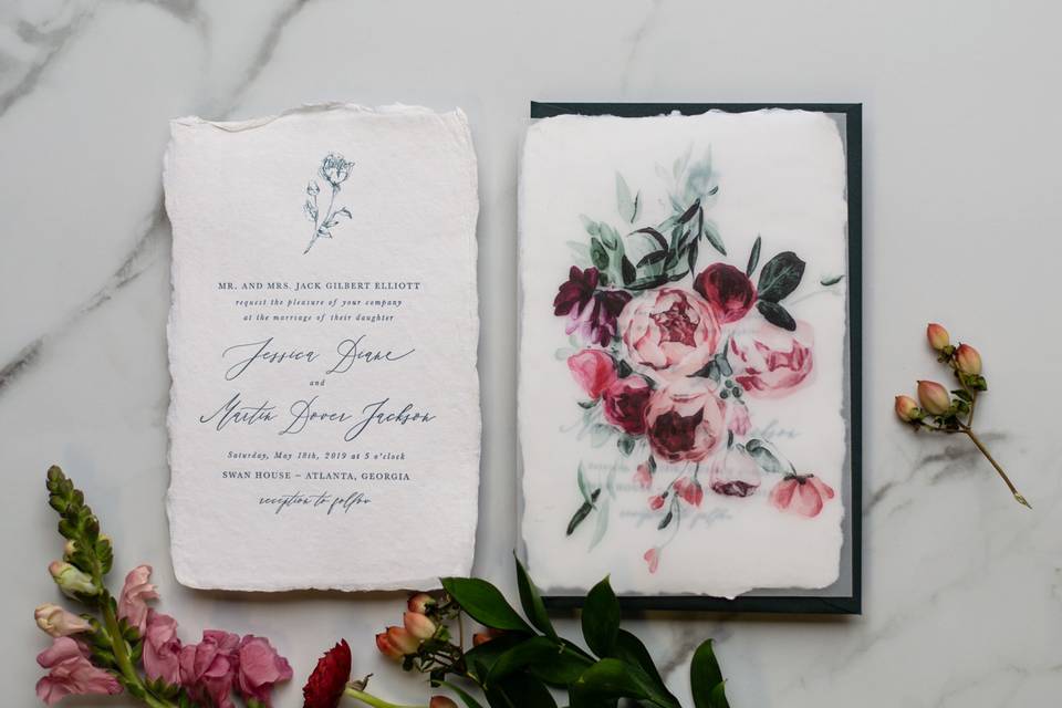 Peony wedding invitation