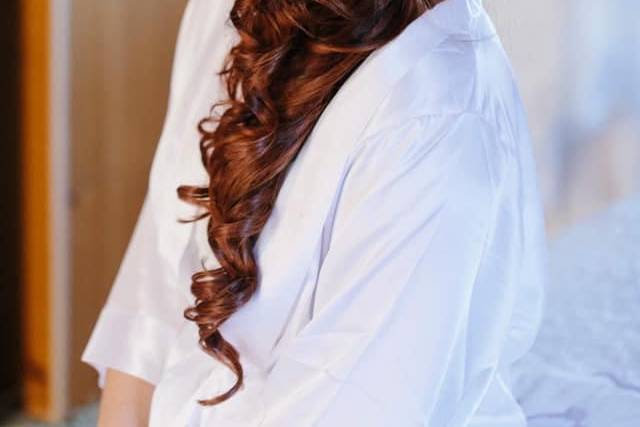 Long locks curled with decorative pins