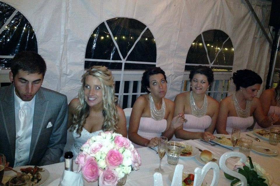 Couple with bridesmaids