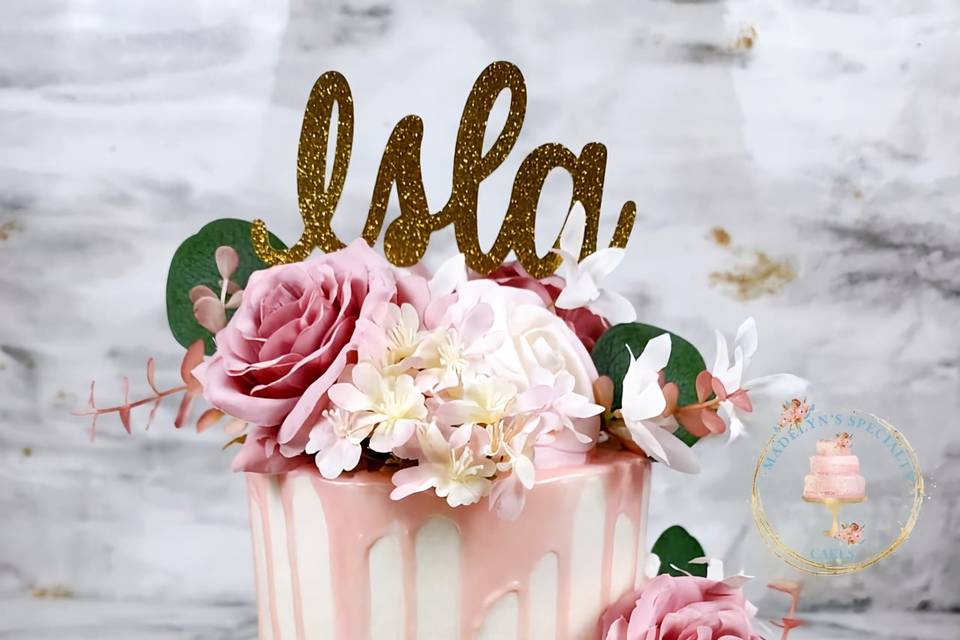 Personalized Pink Drip Cake wi