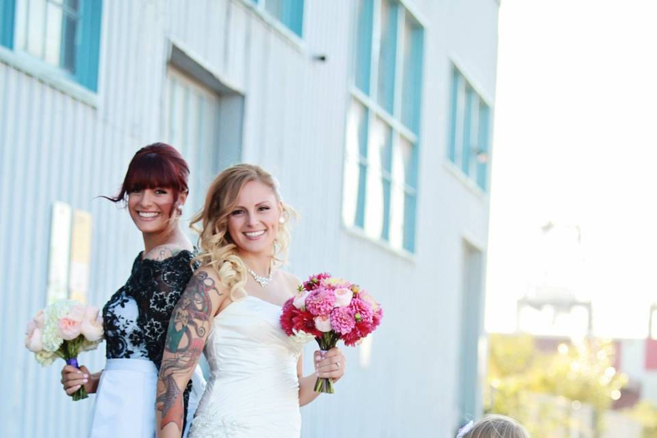 Couple with flower girl